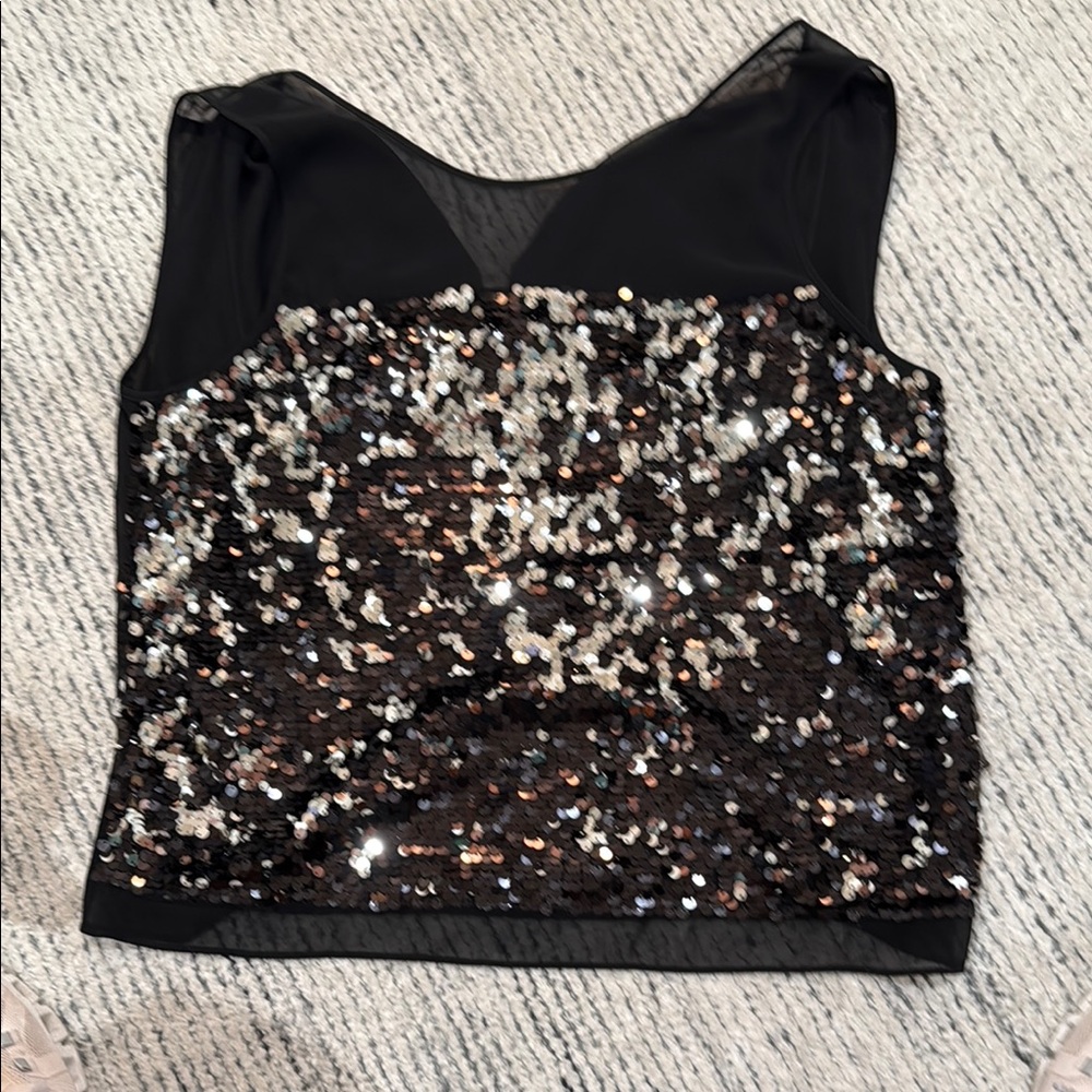 BCBGMaxAzria Black and Silver Sequin Blouse